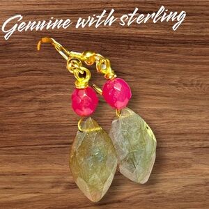 🌓 genuine blue/green flash labradorite gold over  sterling earrings